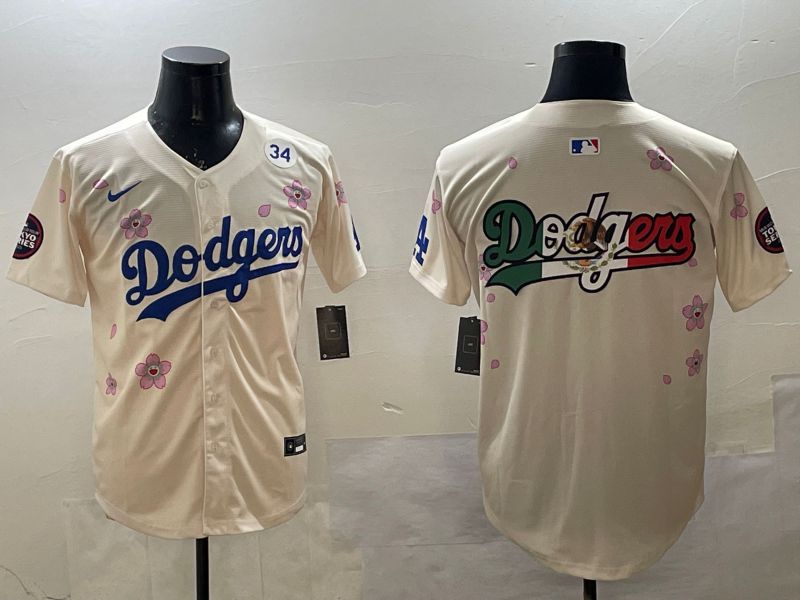 Men Los Angeles Dodgers Blank Cream Sakura Edition 2025 Nike MLB Jersey style 10